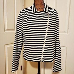Lane Bryant Lined Asymmetrical Zip Zipper Navy White Striped Jacket Women's 22